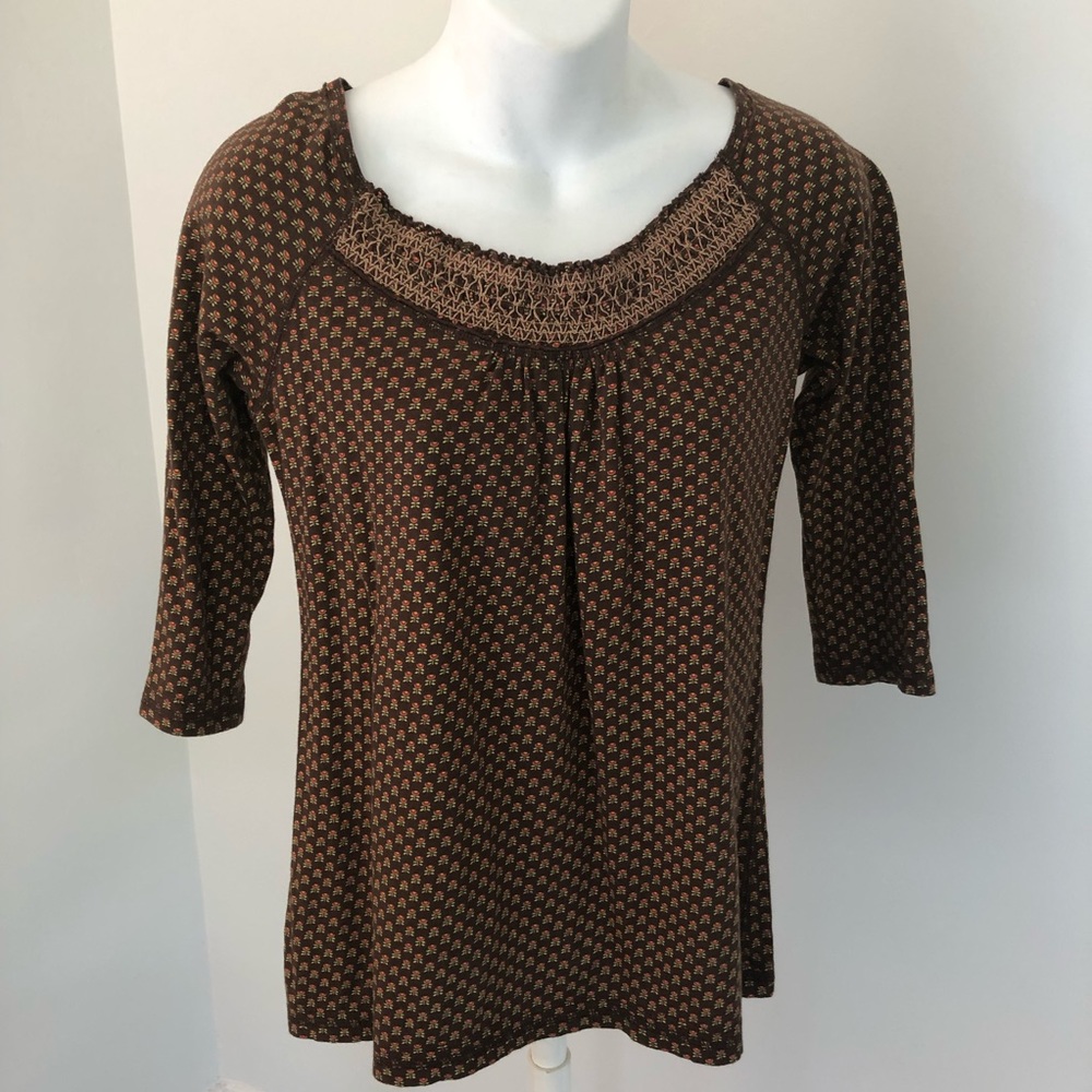 Loft Petites Brown Floral Cotton Cottagecore Top